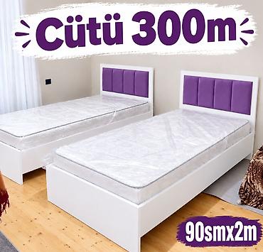 İkili tək nəfərlik çarpayı dəsti - Ölçü: hər çarpayı 90 sm x 2 m - Ağ