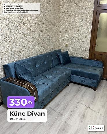 Ev və bağ: Künc Divan – 240×150 sm - Qiymət: 330 ₼ (şəkildə göstərilib) - — 1