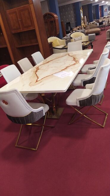 Masa və oturacaq dəstləri: Qonaq otağı üçün, Yeni, Açılmayan, Oval masa, 8 stul — 11