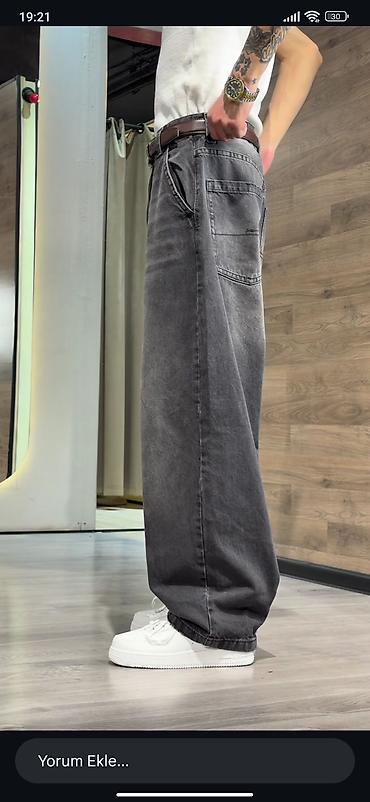 Kişi geyimləri: Məhsul: Oversize kəsimli kişi cins şalvarı - Rəng: Tünd boz (yuma — 2