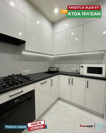 Sifarişlə mətbəx mebeli: Sifarişlə mətbəx dəsti, Özü çəkən petlələr, Sadə laminat, Kredit var, Rayonlara çatdırılma, Pulsuz çatdırılma — 16