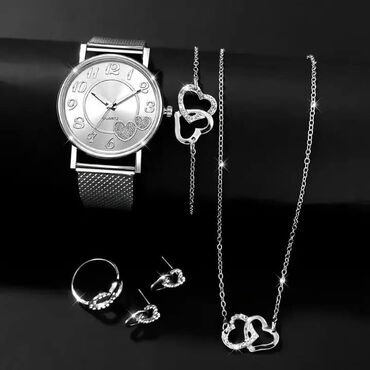 crna torba sa zlatnim lancem: Set: Earrings, Bracelet, Necklace, Material: Stainless steel
