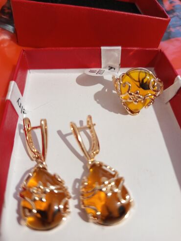 Bijuteriya dəstləri: Qızılı rəng tonlarında sırğa və üzük - Tərkib: qızılı örtüklü metal — 3