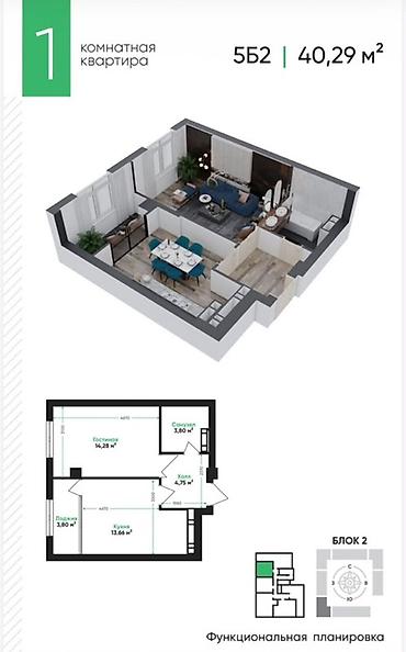 1‑комнатная квартира, планировка 5Б2, общая площадь 40,29 м² at lalafo.kg 1‑комнатная квартира, планировка 5Б2, общая площадь 40,29 м²