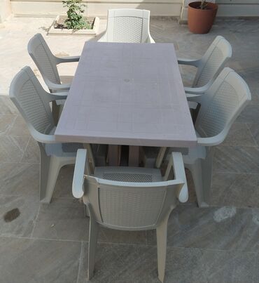 islenmis plastik stol stul: İşlənmiş, Dördbucaq masa, 6 stul, Açılmayan, Stullar ilə, Plastik