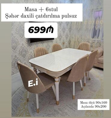 барные стулья: *Masa dəsti Masa 6stul 699Azn💥* ENDİRİM ✔️Masa MDF, Maşın boyası