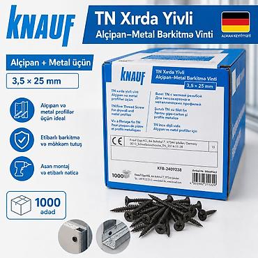 Vintlər: Knauf TN xırda yivli alçıpan–metal bərkidmə vintləri, ölçü 3,5 × 25 — 1
