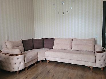 Künc divan dəsti – krem rəngli, L formalı - Material: yumşaq məxməri