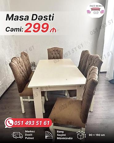 Qonaq otağı üçün, Yeni, Açılmayan, Dördbucaq masa, 6 stul