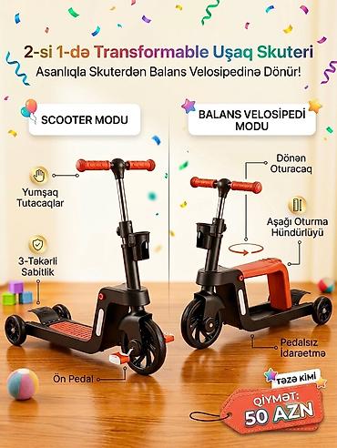 Транспорт: 2-si 1-də transformable uşaq skuteri - İki rejim: Scooter modu və — 1