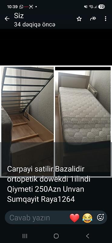 açılıb yığılan çarpayı: Bazalı tək nəfərlik çarpayı və ortopedik döşək. Xüsusiyyətlər: - — 1