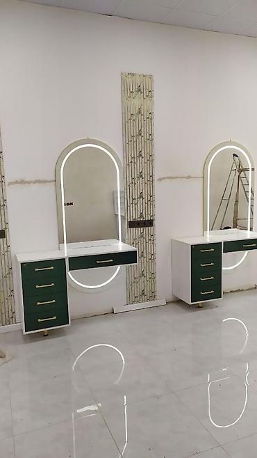 Salon, tibbi mebel: Salon üçün vizaj/saç ustası masaları və LED güzgü paneli - Dizayn — 1