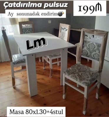 Masa və oturacaq dəstləri: Qonaq otağı üçün, Yeni, Açılmayan, Dördbucaq masa, 4 stul
