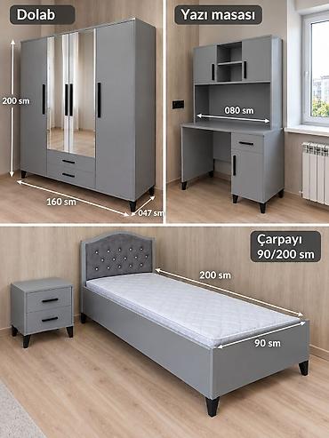 dolab gence: Gənc otağı üçün müasir boz mebel dəsti - Dolab: 3 qapılı, ortada tam — 1