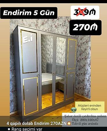 Dolablar: Yeni, 4 qapılı, Güzgülü, Açılan, Düz dolab — 1