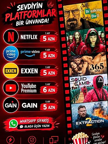 Sevdiyin platformalar bir ünvanda! Aylıq abunə seçimləri: - Netflix –