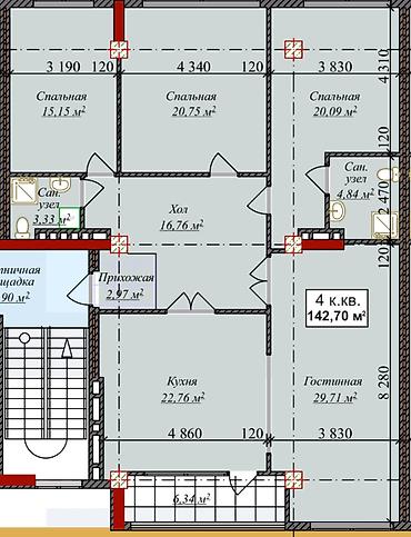 лазурный берег квартиры: 4 комнаты, 142 м², АУЦА Элитка, 5 этаж, ПСО (под самоотделку) — 9