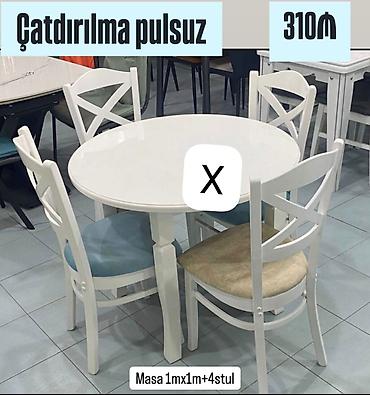 modern stol stullar: Dairəvi yemək otağı dəsti: - Ağ rəngli 1 m x 1 m ölçülü masa - 4 ədəd — 1