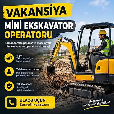 vakansiya satıcı: Mini Ekskavator Operatoru İş yeri: Pirşağı Vəzifə: Mini ekskavator — 1