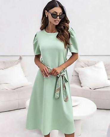 Haljine: 🔥Elegantna midi haljina sa pojasom na pruge
✅2300 din — 5