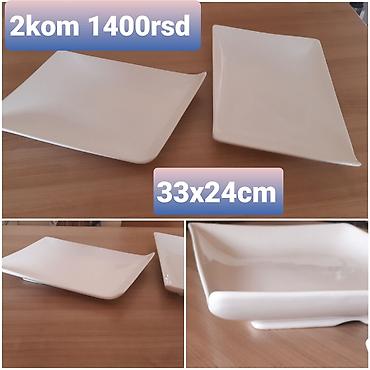 jelena volf: Set od 2 bela pravougaona tanjira za serviranje. - Dimenzije: 33 x 24 — 1