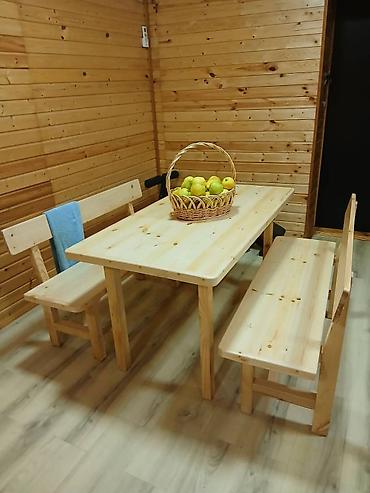 Комплекты столов и стульев для пикника: Обеденный комплект из массива дерева - Состав: прямоугольный стол и — 3