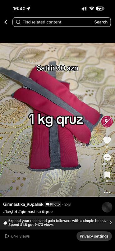 İdman və istirahət: Qruz – 1 kq (gimnastika üçün) - Növ: bilək və ya ayaq üçün taxılan — 1