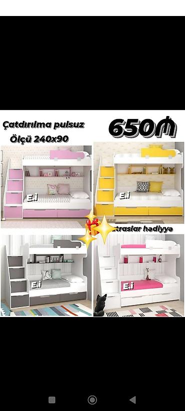 Uşaq otağı üçün iki mərtəbəli çarpayı – modern dizayn - Ölçü: 240 x