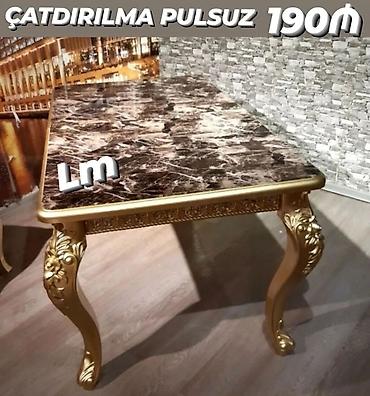 Mərmər naxışlı yemək masası - Üst hissə: tünd qəhvəyi mərmər
