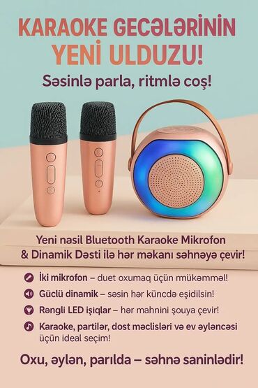 audio sistem: Bluetooth Karaoke Mikrofon və Dinamik Dəsti Məhsul təsviri: - Yeni