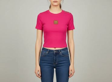 bluzki bawełniane z rękawem 3 4: Pink, Top damski, rozmiar S