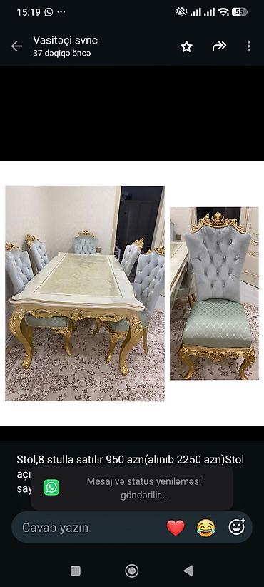 Stol,8 stulla satılır 950 azn(alınıb 2250 azn)Stol açılır.Dəst