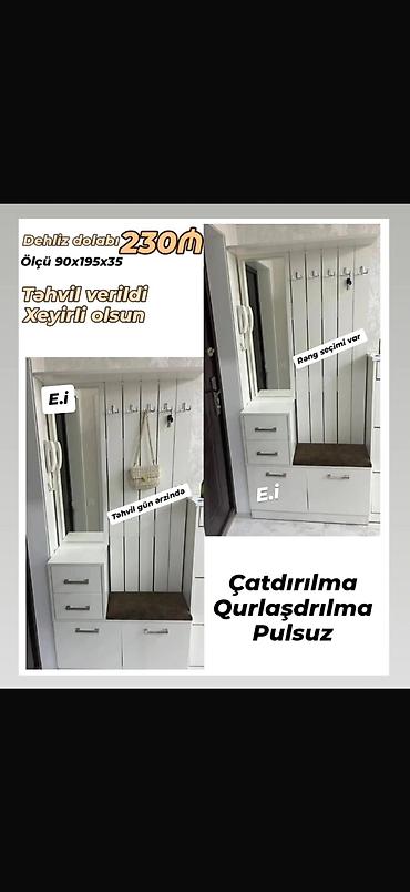 mini skaf: Dehliz dolabı – 230₼ Ölçü: 90 x 195 x 35 sm Xüsusiyyətlər: - Geniş — 1