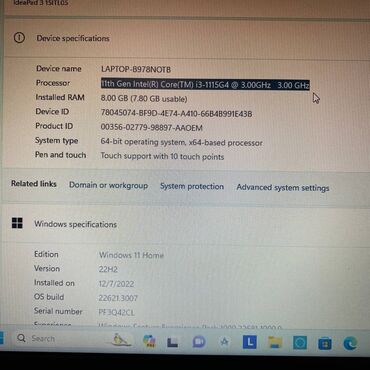 Lenovo: İşlənmiş Lenovo IdeaPad, 15.6 ", Intel Core i3, 256 GB, Ünvandan götürmə, Pulsuz çatdırılma -da lalafo.az — 11 Lenovo: İşlənmiş Lenovo IdeaPad, 15.6 ", Intel Core i3, 256 GB, Ünvandan götürmə, Pulsuz çatdırılma — 11