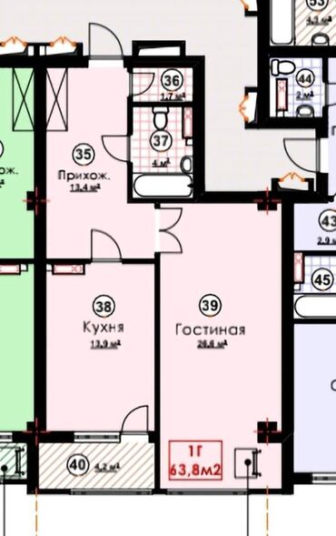 тюп квартира: 1 комната, 62 м², Элитка, 4 этаж, ПСО (под самоотделку)