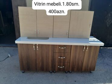 metbex mebileri: ◼️ Mətbəx mebeli.(Vitrin mebelidi). Ölçüsü 1.80 metr.Ustunde mərmər də