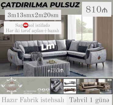 Qonaq otağı dəstləri: Künc divan, Yeni, Açılan, Bazalı, Parça, Şəhərdaxili pulsuz çatdırılma