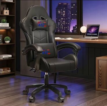 игровой стол для компьютера: Игровое кресло, С колесиками, цвет - Черный, Экокожа