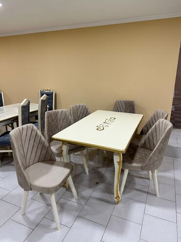 Masa və oturacaq dəstləri: Qonaq otağı üçün, Yeni, Açılmayan, Dördbucaq masa, 6 stul — 7