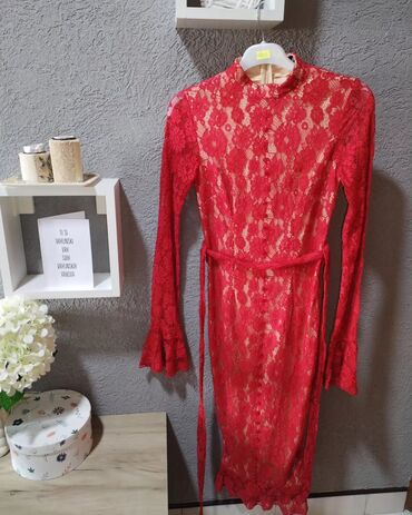 plišana crvena haljina: XS (EU 34), S (EU 36), bоја - Crvena, Koktel, klub, Drugi tip rukava