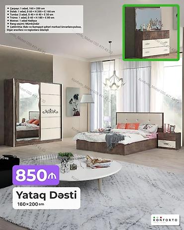 Ev və bağ: Yataq Dəsti – 160×200 sm Komplektə daxildir: - Çarpayı: 1 ədəd — 1