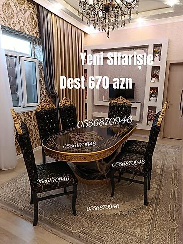 ders masa: Qonaq otağı üçün, Yeni, Açılmayan, Oval masa, 6 stul — 9