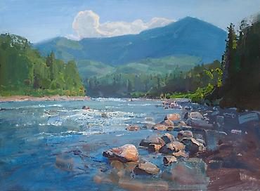 бумаги: Картина темперой на бумаге, 40×30 см. Сюжет: пейзаж с горной рекой — — 1
