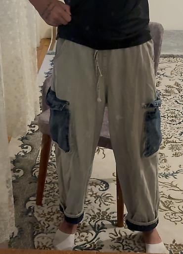 Şalvarlar: Unisex cargo üslubunda şalvar - Rəng: açıq boz, yanlarda tünd göy — 1
