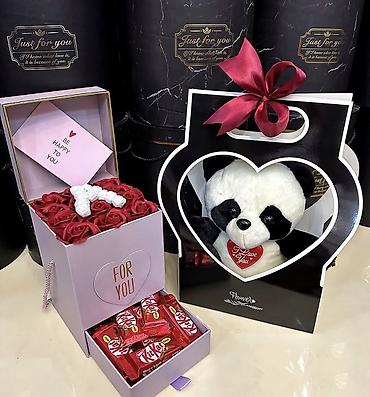 gift kart: Hədiyyə dəsti – romantik kombinasiya - Panda oyuncaq: yumşaq plyuş — 1