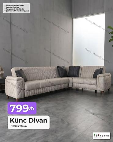 Divanlar: Künc divan – 318×225 sm - Mexanizm: açılan, bazalı (yataq funksiyası — 1