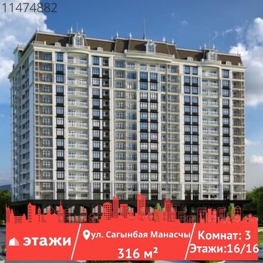 Продажа квартир: 3 комнаты, 316 м², Элитка, 16 этаж, ПСО (под самоотделку)