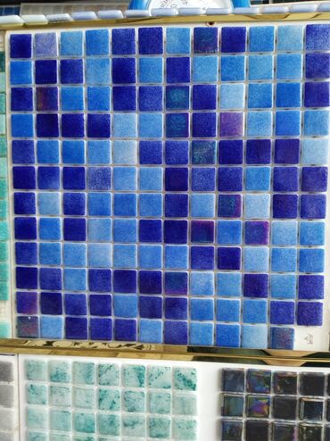 pol ucun lak rengleri: Mozaik kafel paneli – mavi tonlarda kvadrat dizayn - Material