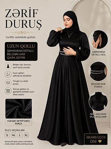 ziyafət paltar: Uzun qollu, beldən dar formaya sahib qara geyim - Zərif siluet — 1