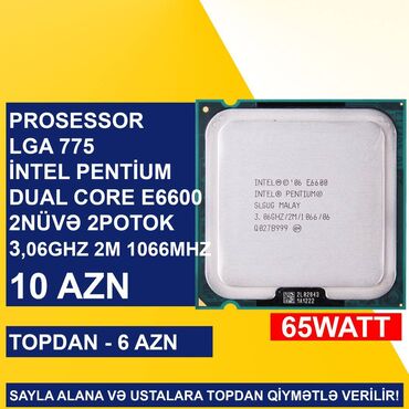 Комплектующие для ПК и ноутбуков: Процессор Intel Pentium Prosessorlar “LGA 775 İntel Dual Core E6600”, 2 ядер, Б/у